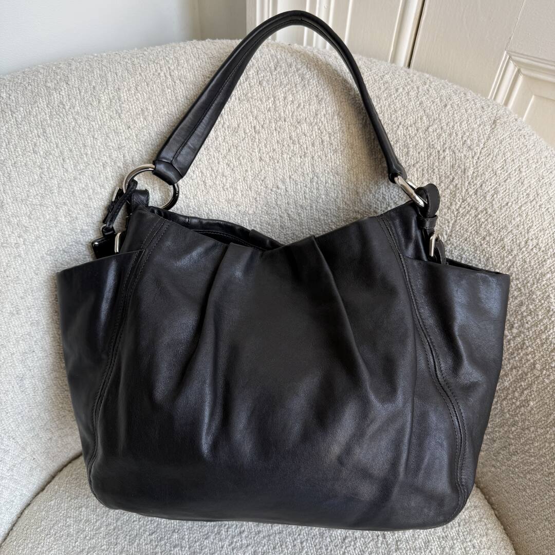 Prada Hobo Cervo Leather Black Tote Bag