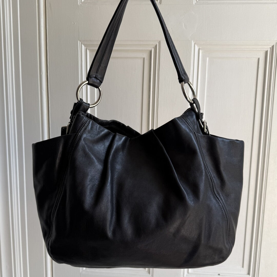 Prada Hobo Cervo Leather Black Tote Bag