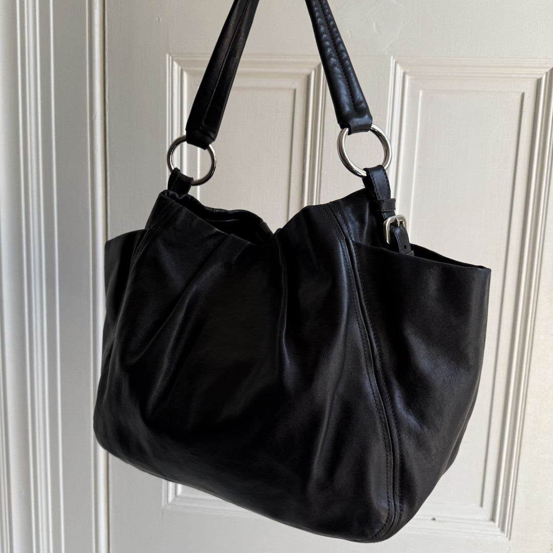 Prada Hobo Cervo Leather Black Tote Bag