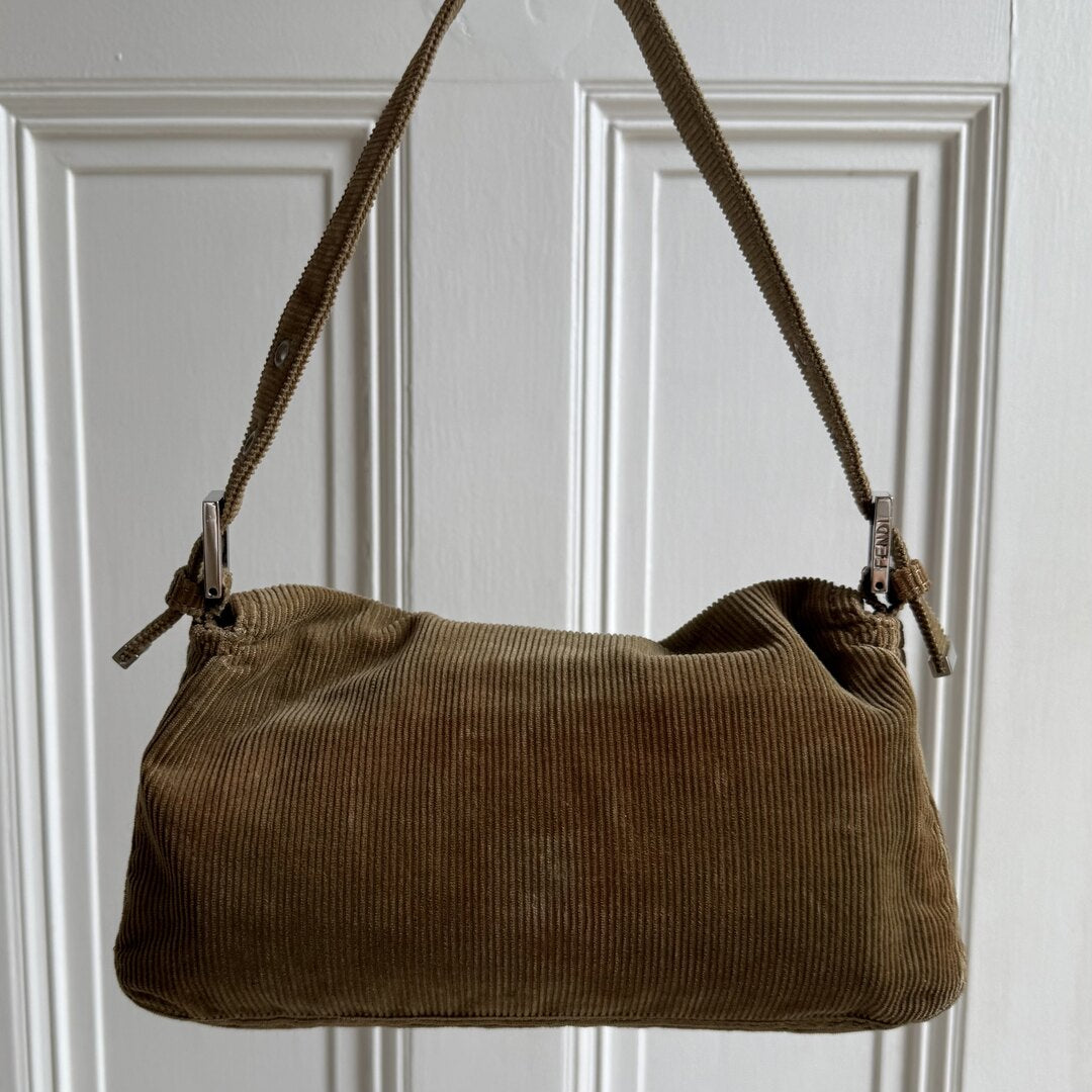 Fendi Mamma Baguette Corduroy Brown Shoulder Bag