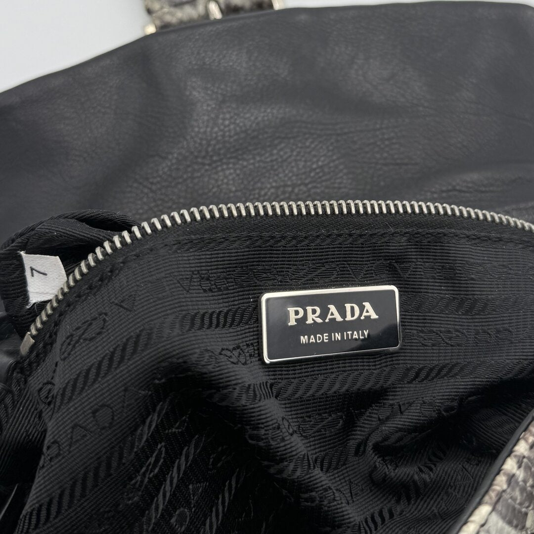 Prada Python Catena Leather Buckle Shoulder Bag
