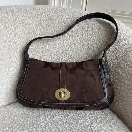 Coach Signature Ergo Flap Brown Shoulder Bag