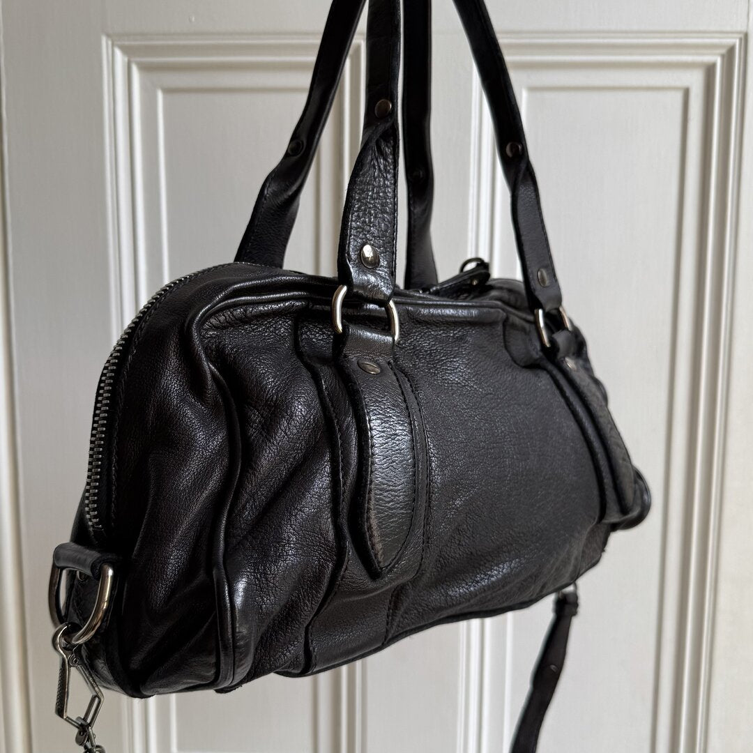 Archive Miu Miu Black Leather Flower Shoulder Bag