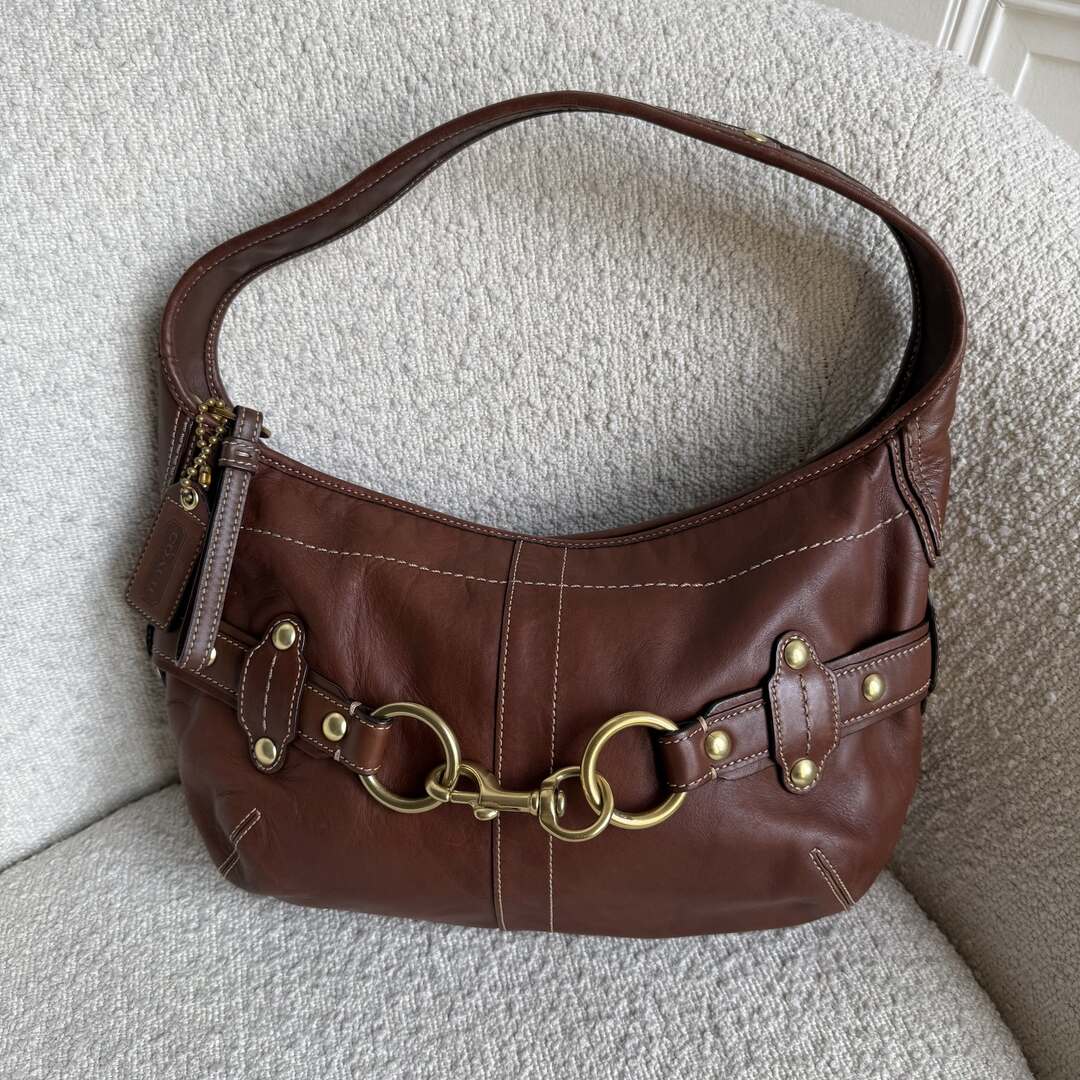Coach Buckle Leather Brown Shoulder Bag