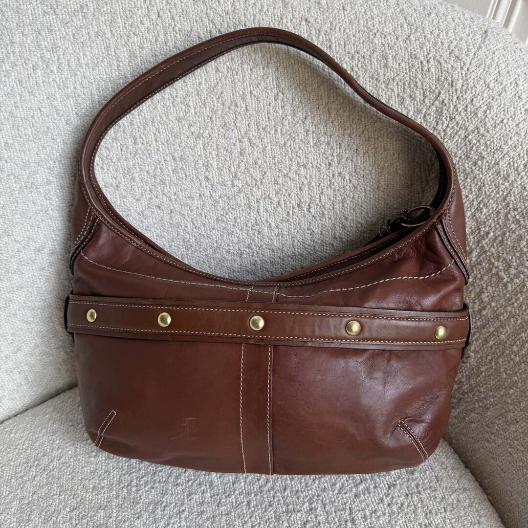 Coach Buckle Leather Brown Shoulder Bag