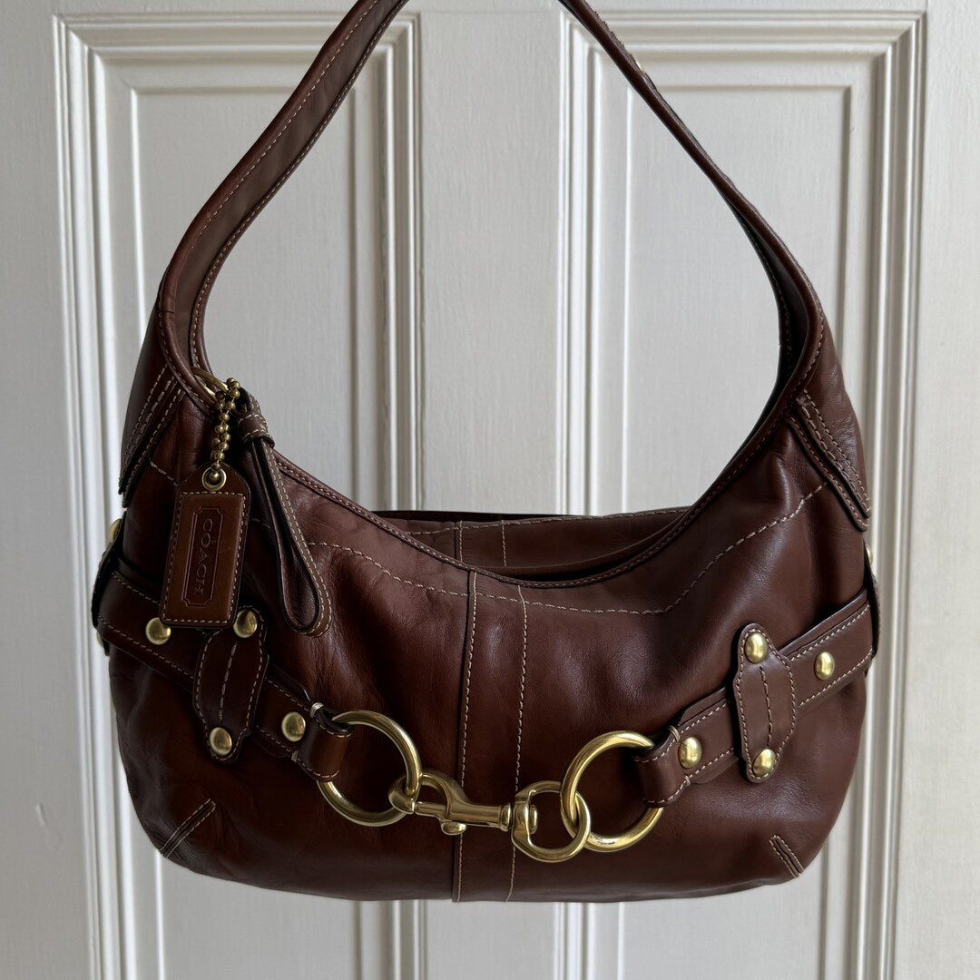 Coach Buckle Leather Brown Shoulder Bag