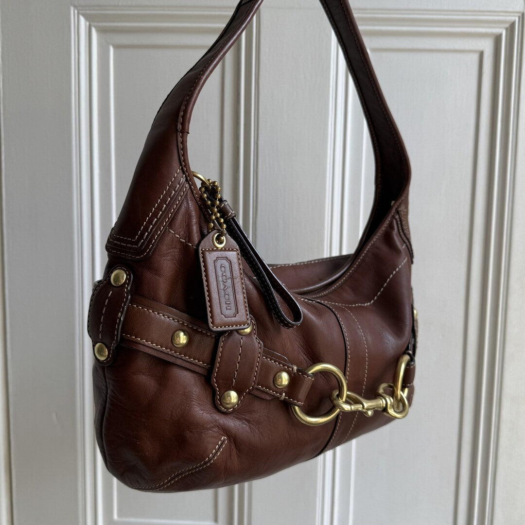 Coach Buckle Leather Brown Shoulder Bag