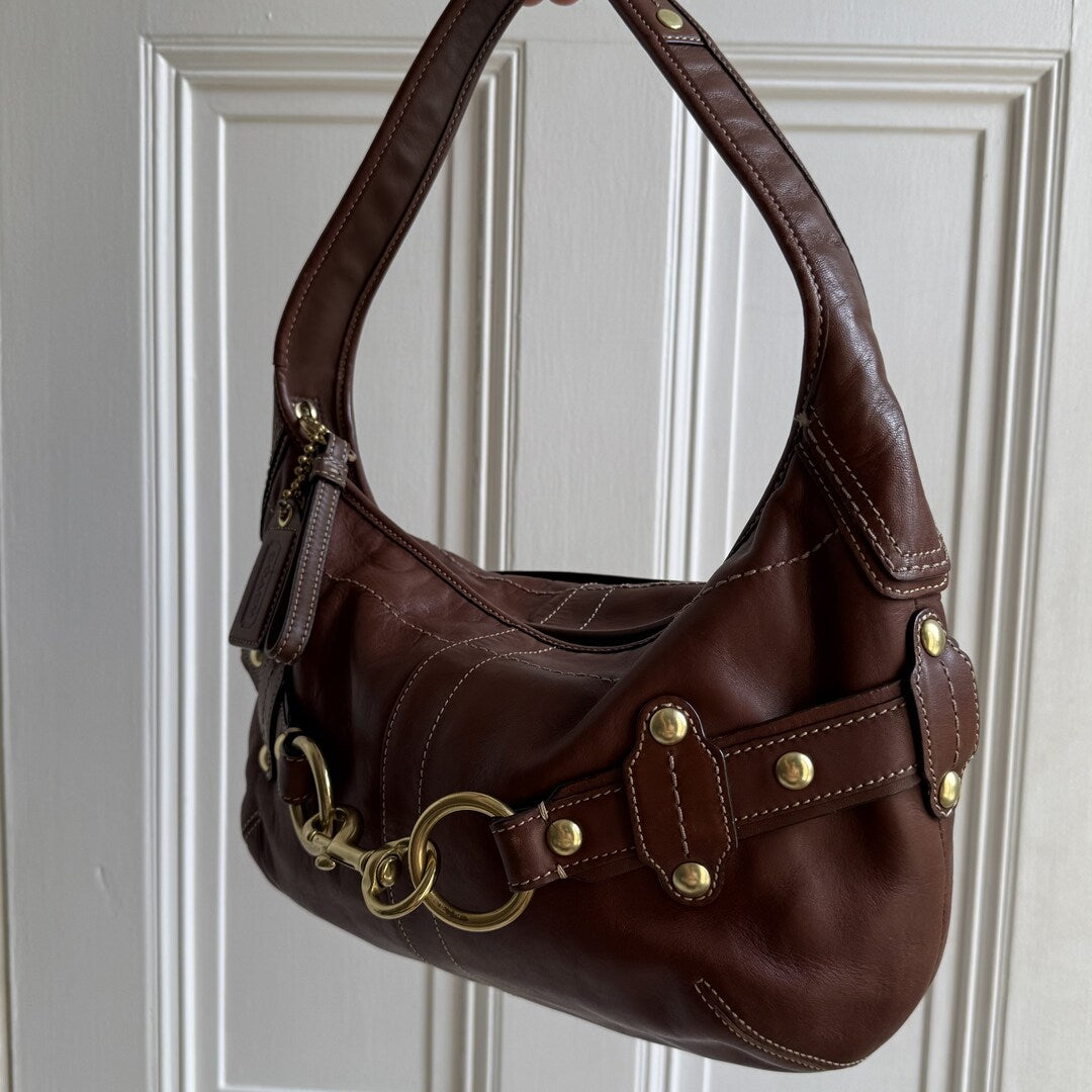 Coach Buckle Leather Brown Shoulder Bag