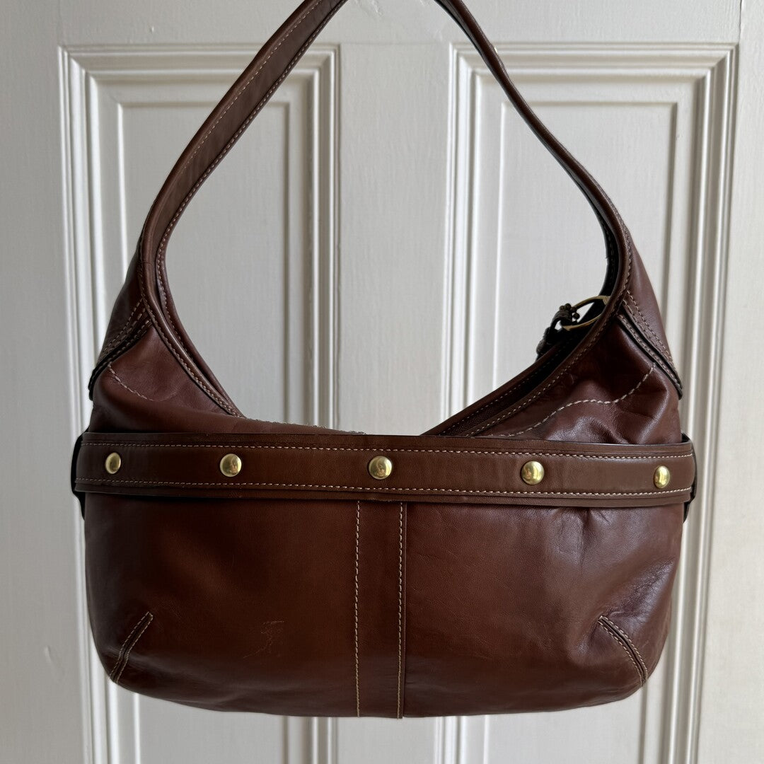 Coach Buckle Leather Brown Shoulder Bag