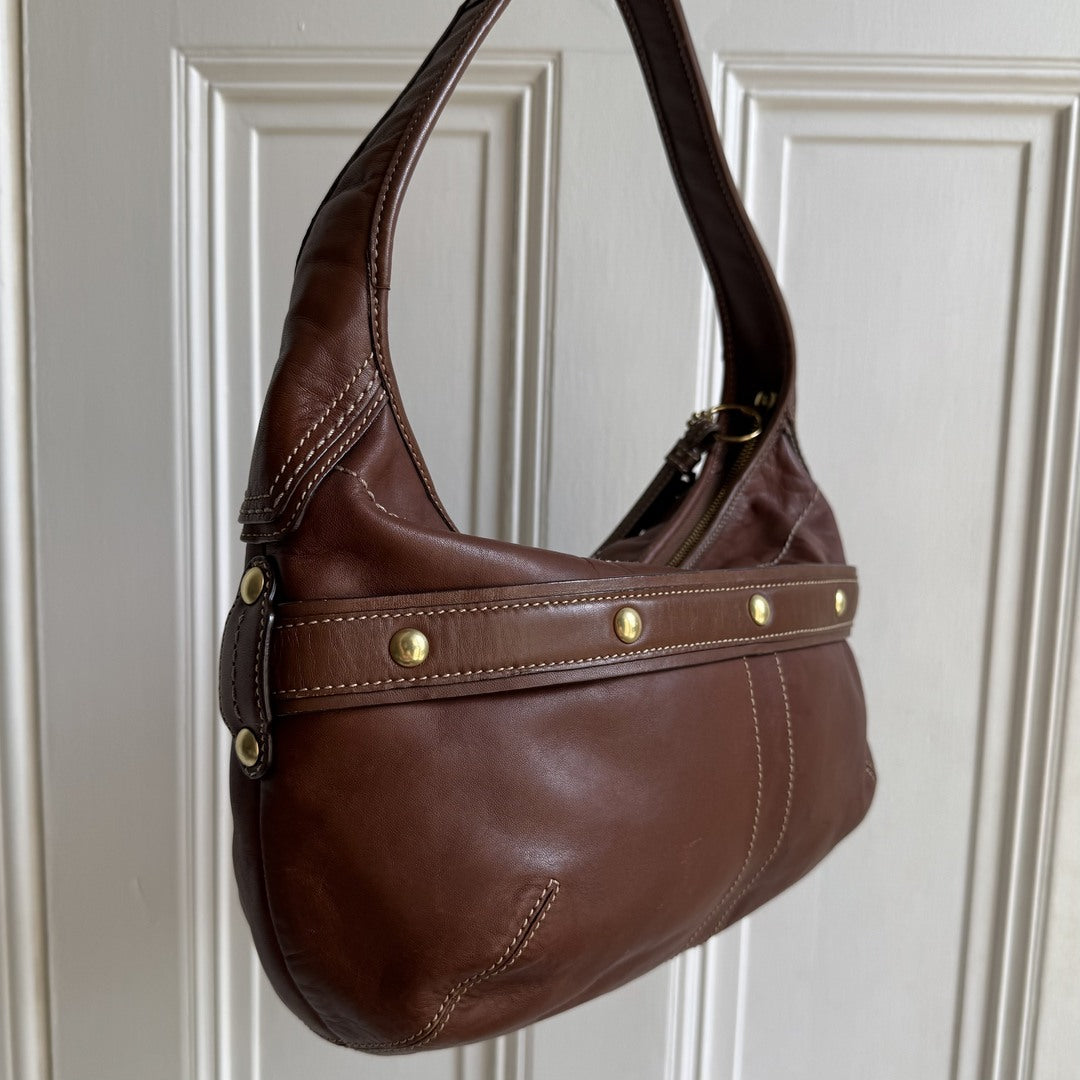 Coach Buckle Leather Brown Shoulder Bag