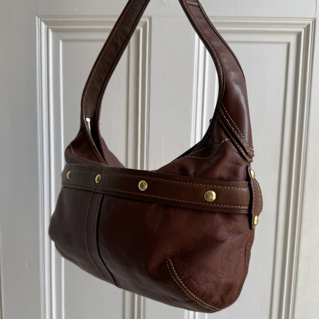 Coach Buckle Leather Brown Shoulder Bag