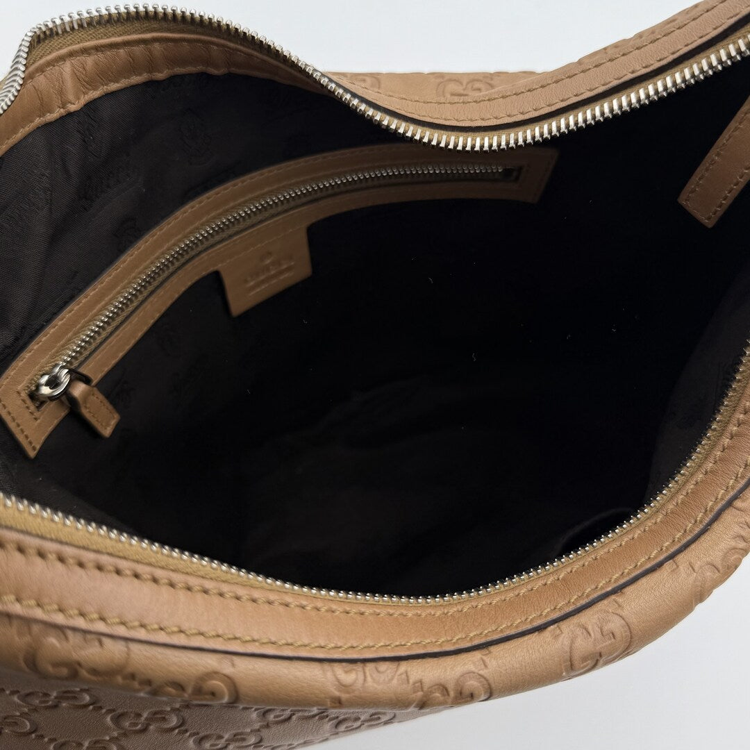 Gucci Guccissima Twins Hobo Brown Leather Shoulder Bag