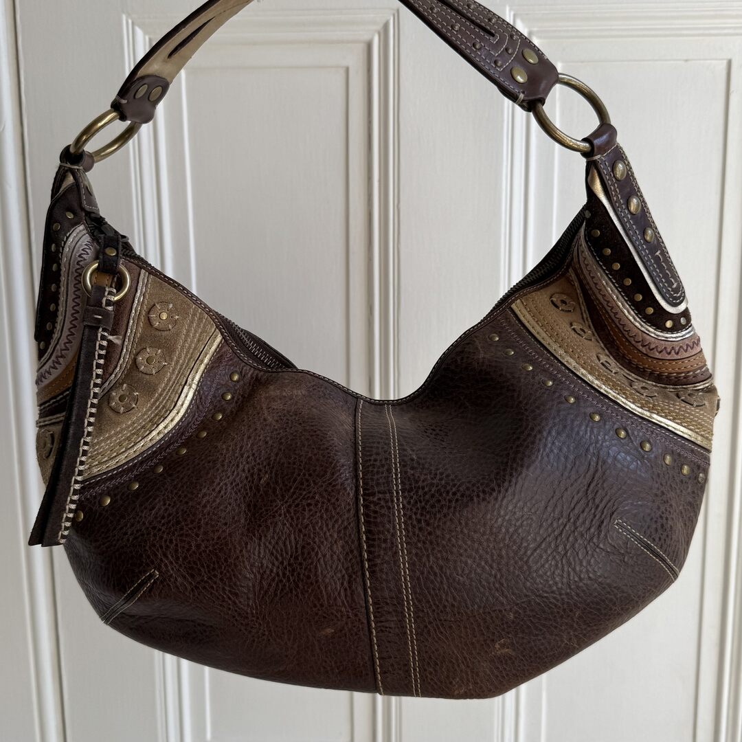 Coach Croissant Hobo Studded Leather Brown Shoulder Bag