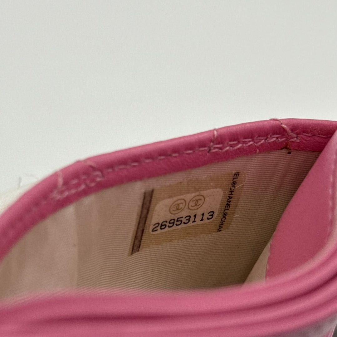 2019 Chanel CC Pink Leather Card Case Wallet