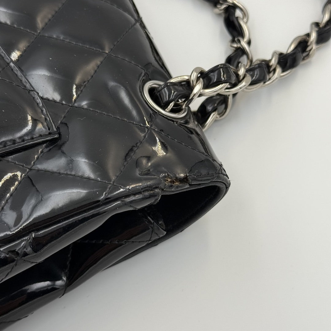 2010 Chanel CC Jumbo Flap Patent Leather Black Shoulder Bag
