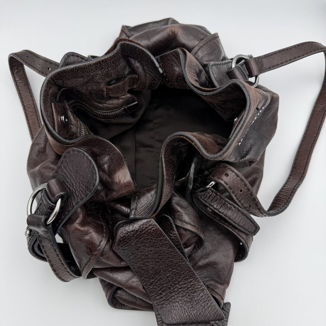 Rare Miu Miu Vitello Leather Chocolate Brown Tote Bag