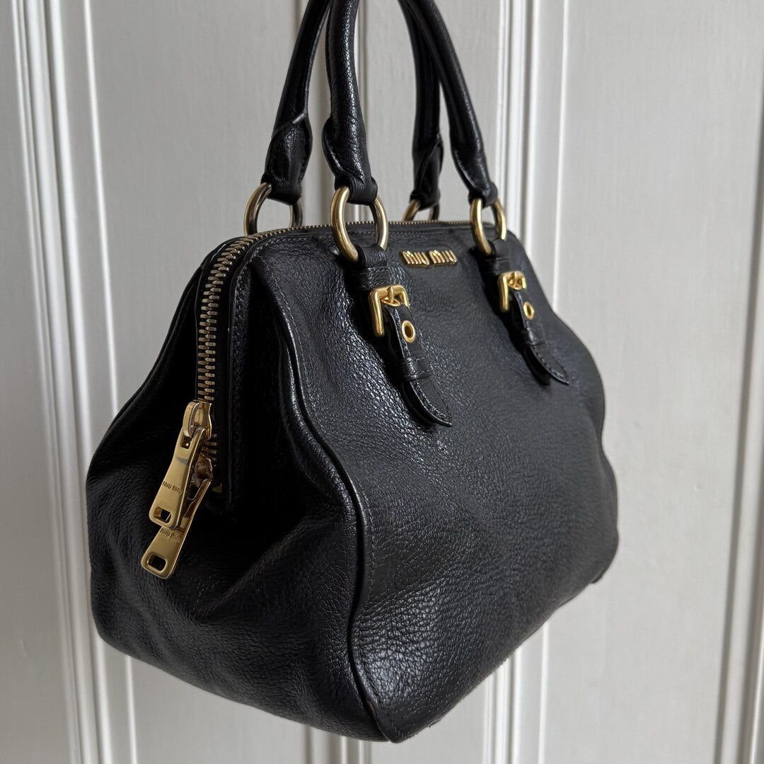 Miu Miu Madras Leather Black Handbag