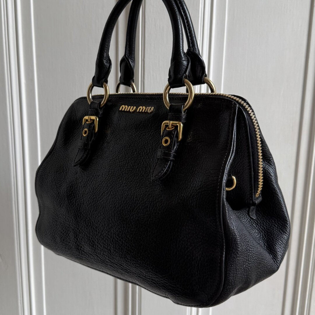 Miu Miu Madras Leather Black Handbag