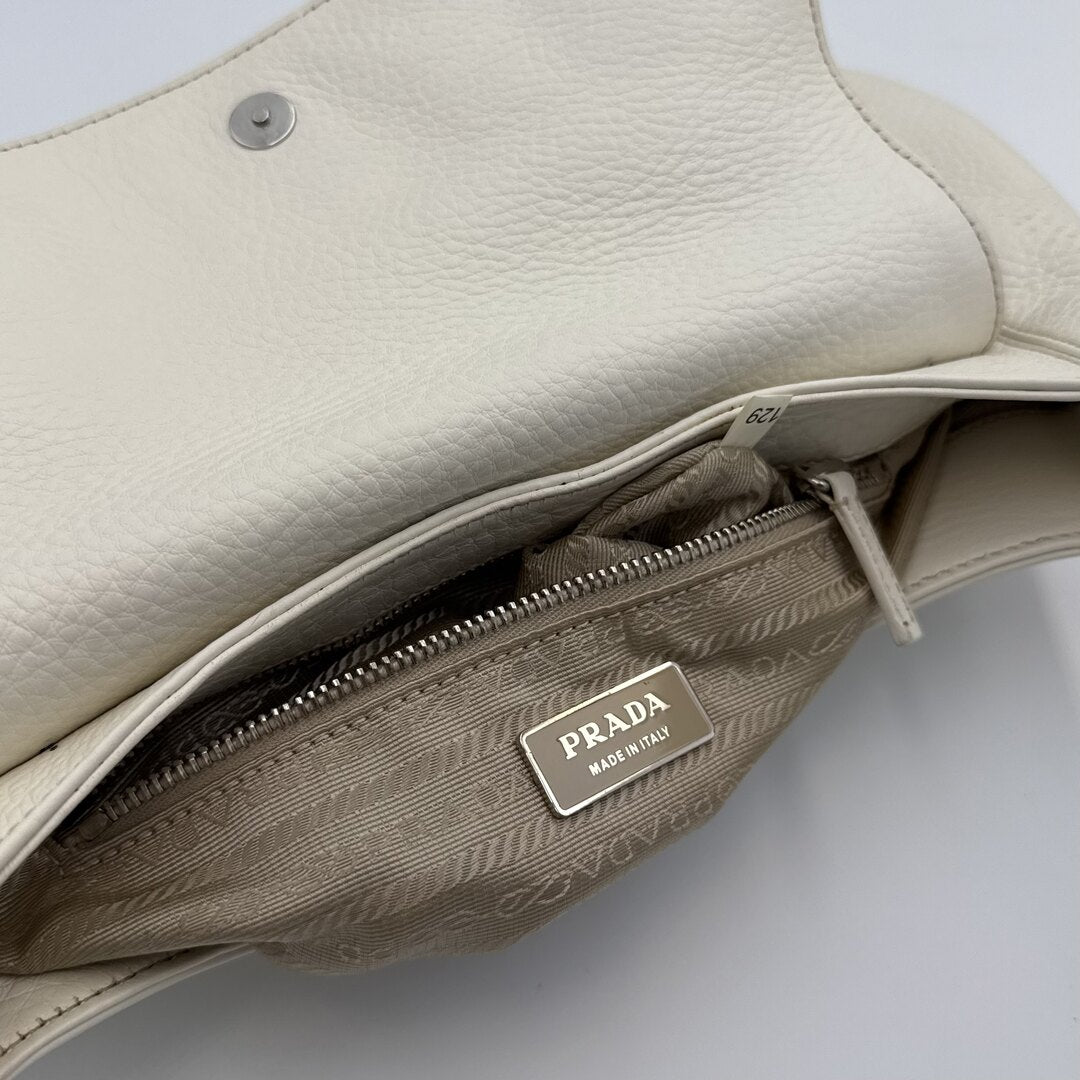 2003 Prada Hobo VItello Daino Leather White Shoulder Bag