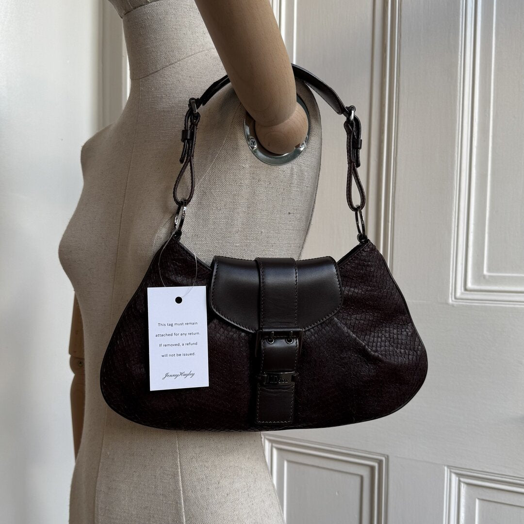 Dior Street Chic Snakeskin Brown Leather Shoulder Bag