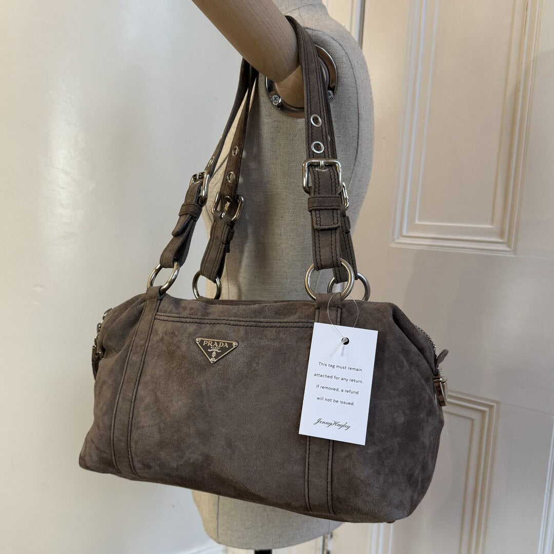 Prada Suede Grey Leather Shoulder Bag