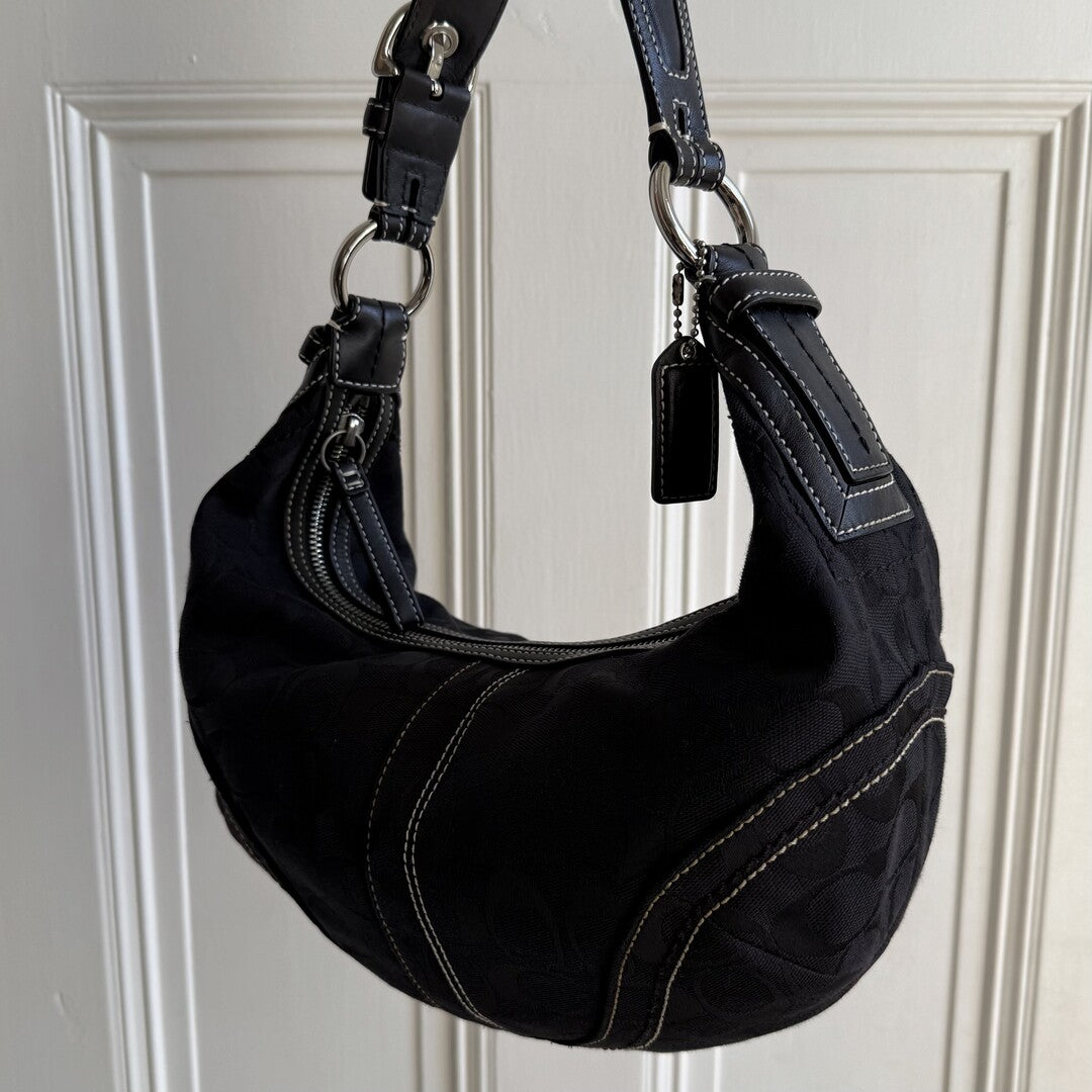 Coach Signature Black Croissant Shoulder Bag