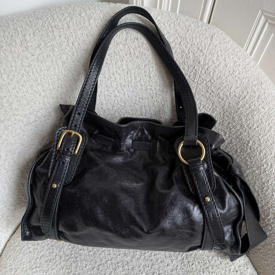 Miu Miu Vitello Leather Black Tote Bag