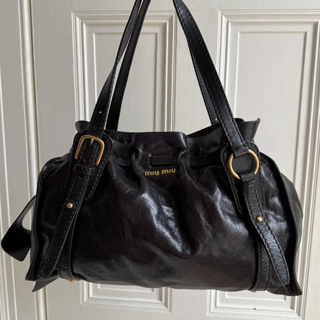 Miu Miu Vitello Leather Black Tote Bag
