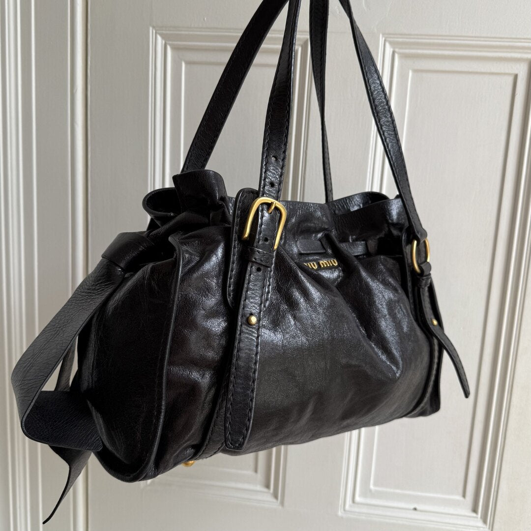 Miu Miu Vitello Leather Black Tote Bag