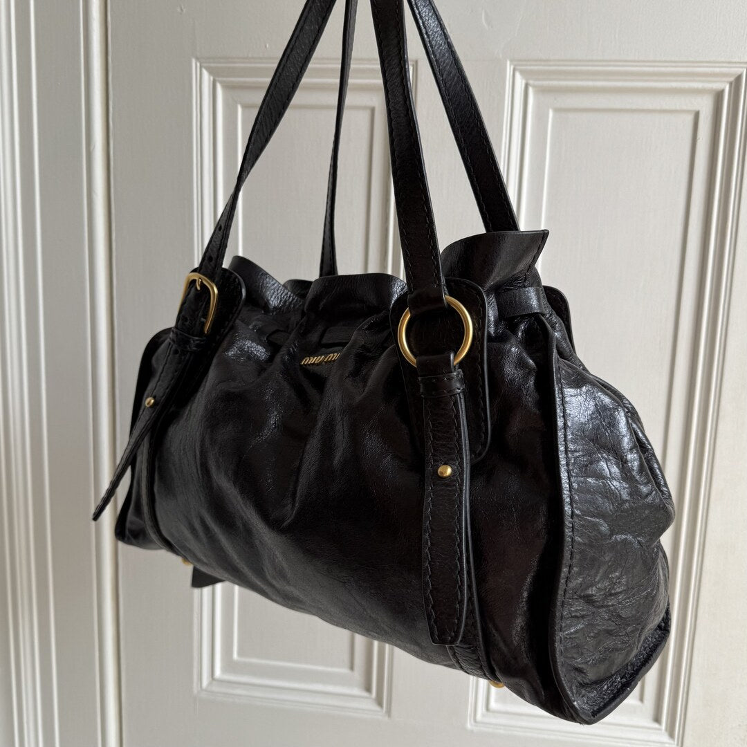 Miu Miu Vitello Leather Black Tote Bag