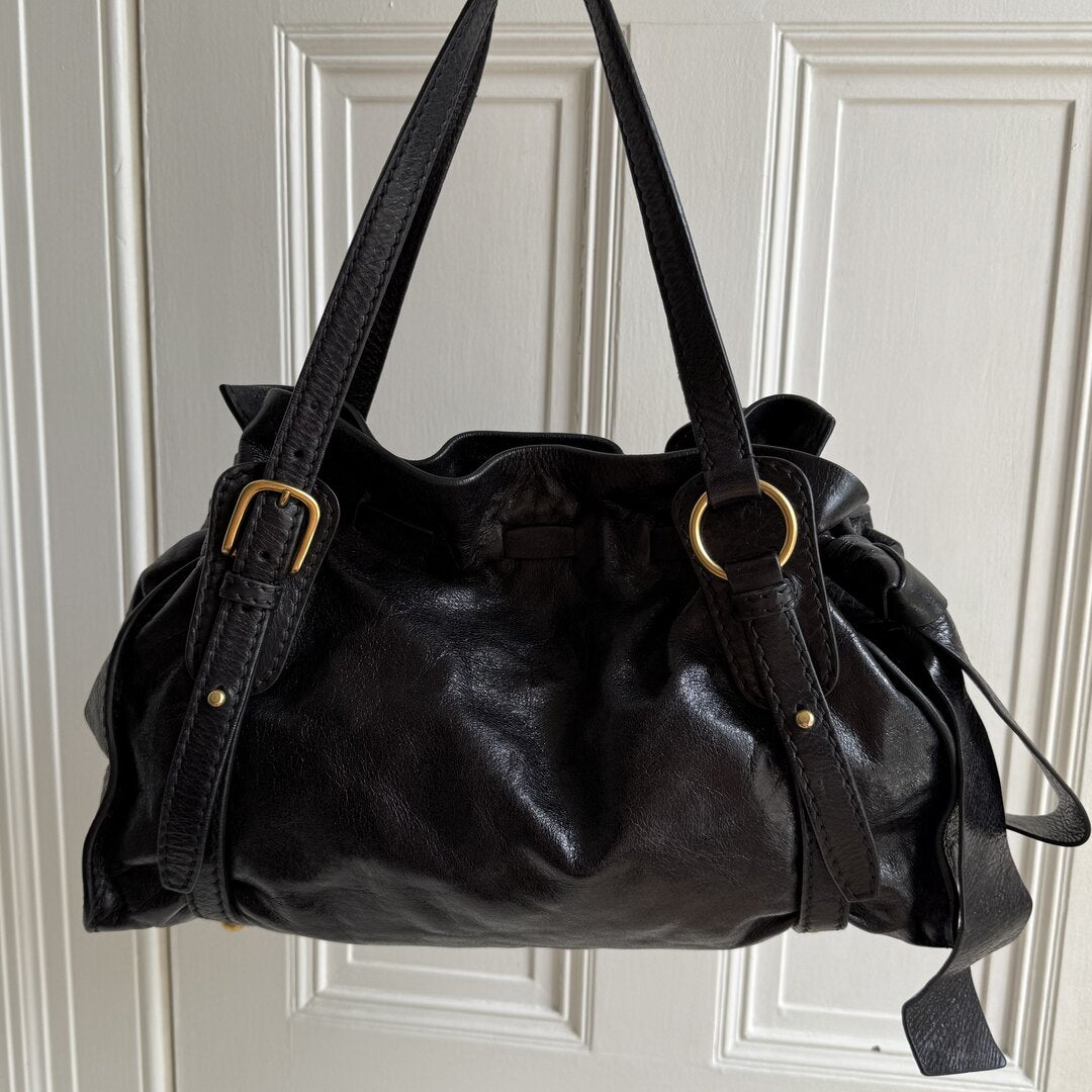 Miu Miu Vitello Leather Black Tote Bag