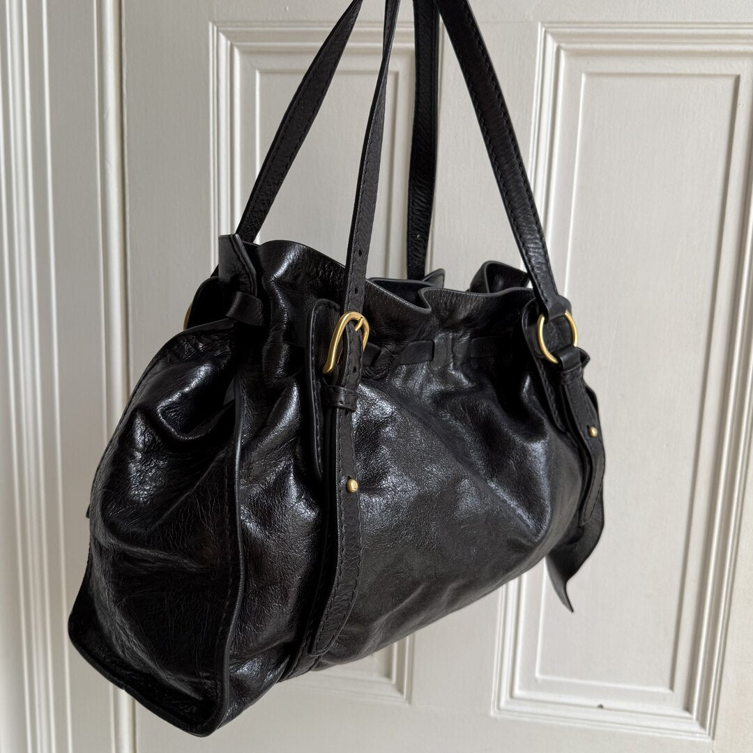 Miu Miu Vitello Leather Black Tote Bag