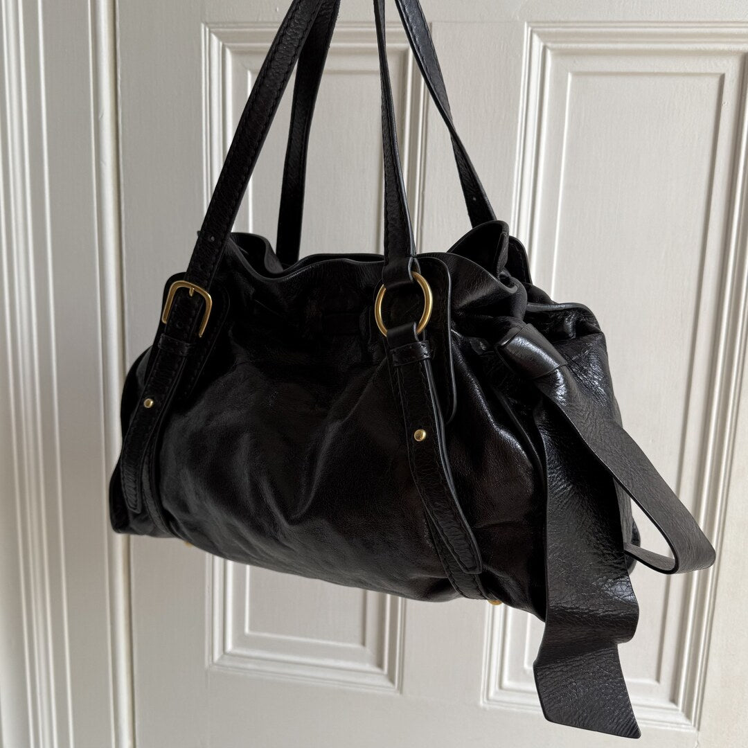 Miu Miu Vitello Leather Black Tote Bag