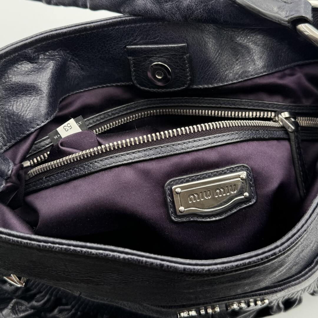Miu Miu Crinkled Hobo Leather Dark Purple Shoulder Bag