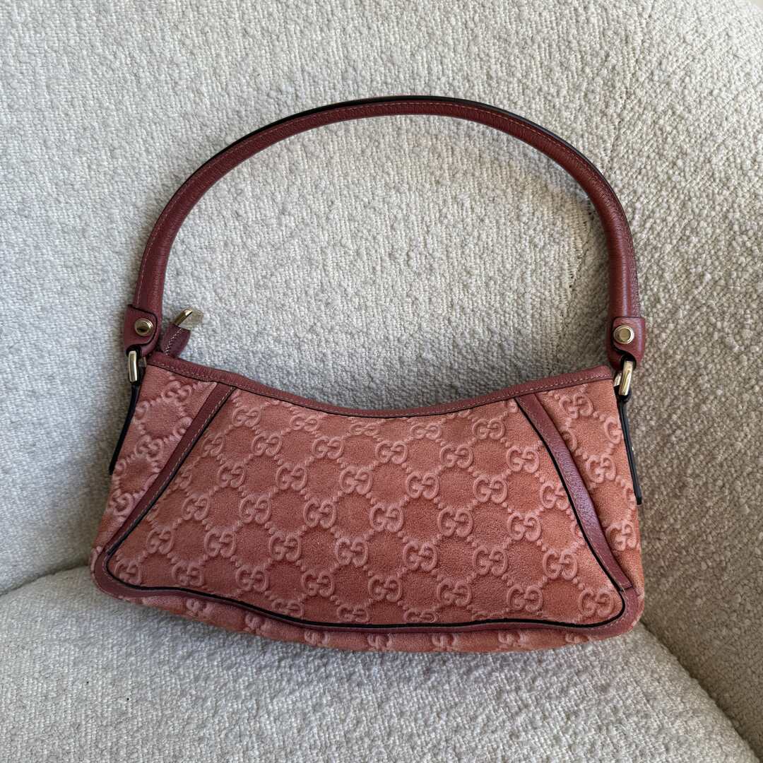 Gucci Guccissima Mini Abbey D Ring Suede Pink Shoulder Bag
