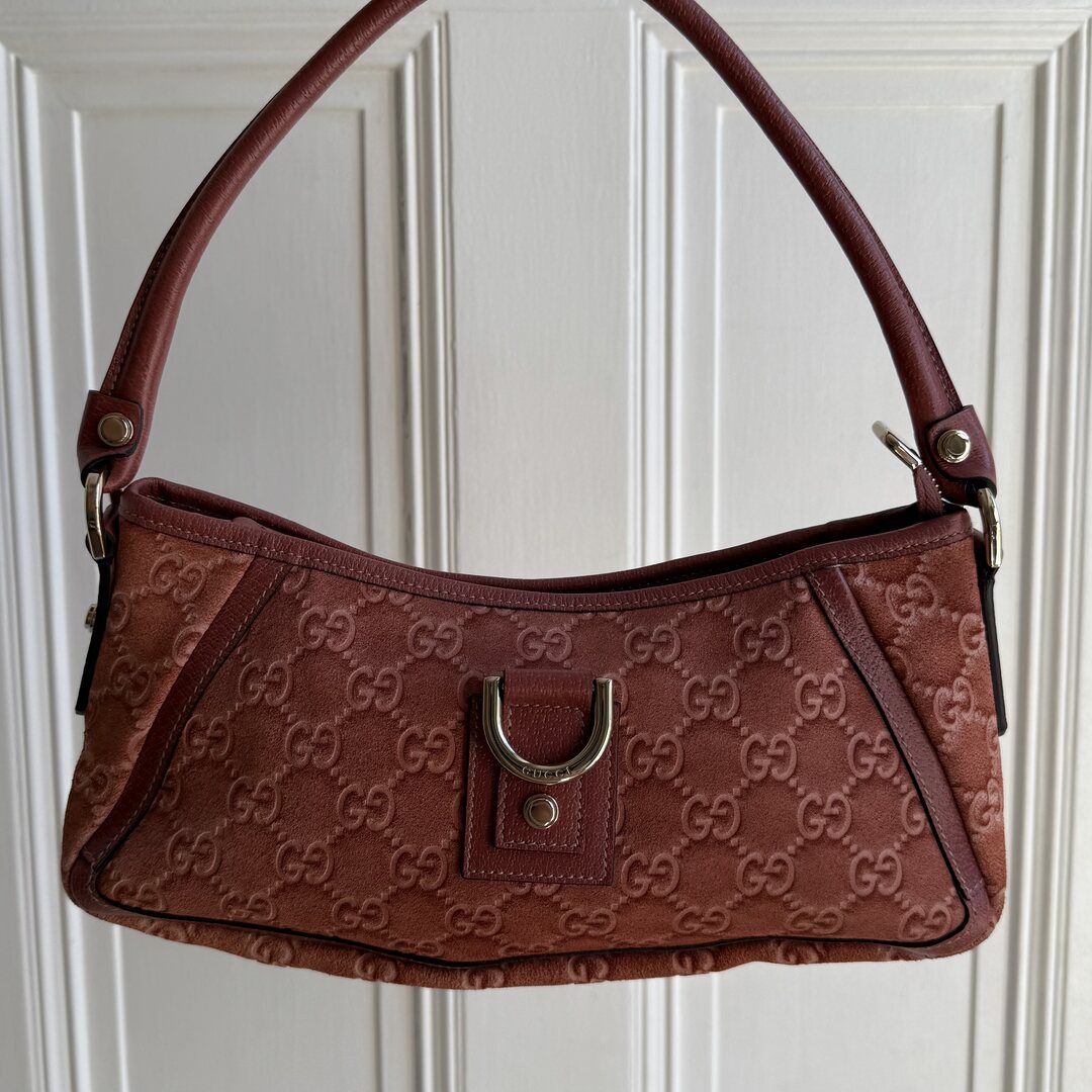Gucci Guccissima Mini Abbey D Ring Suede Pink Shoulder Bag