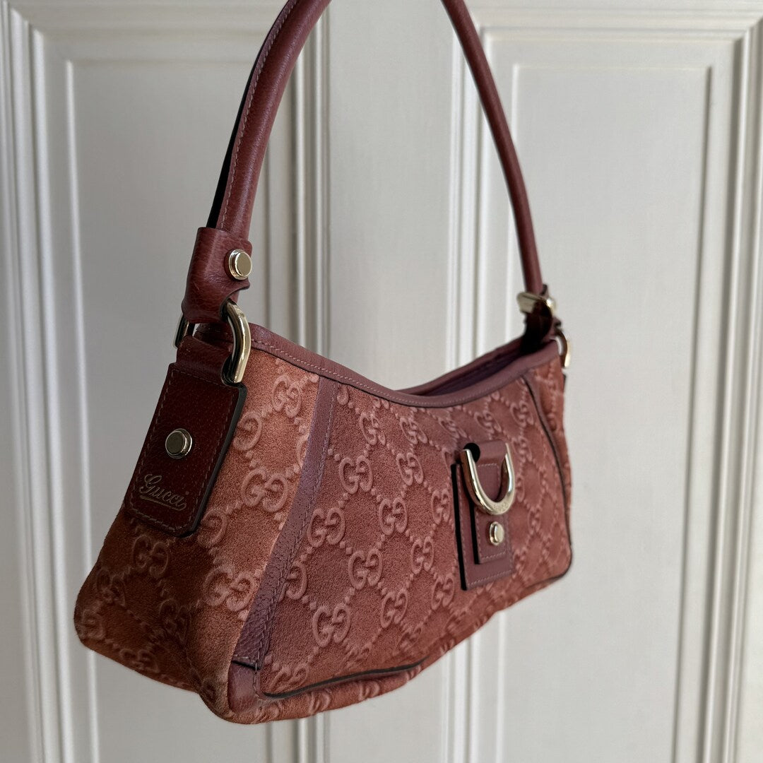 Gucci Guccissima Mini Abbey D Ring Suede Pink Shoulder Bag