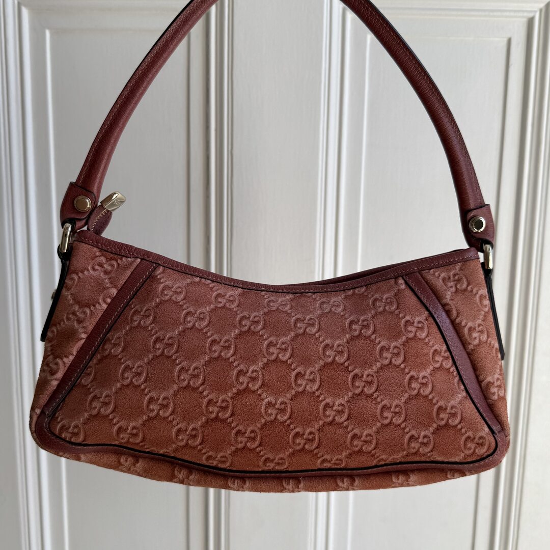 Gucci Guccissima Mini Abbey D Ring Suede Pink Shoulder Bag