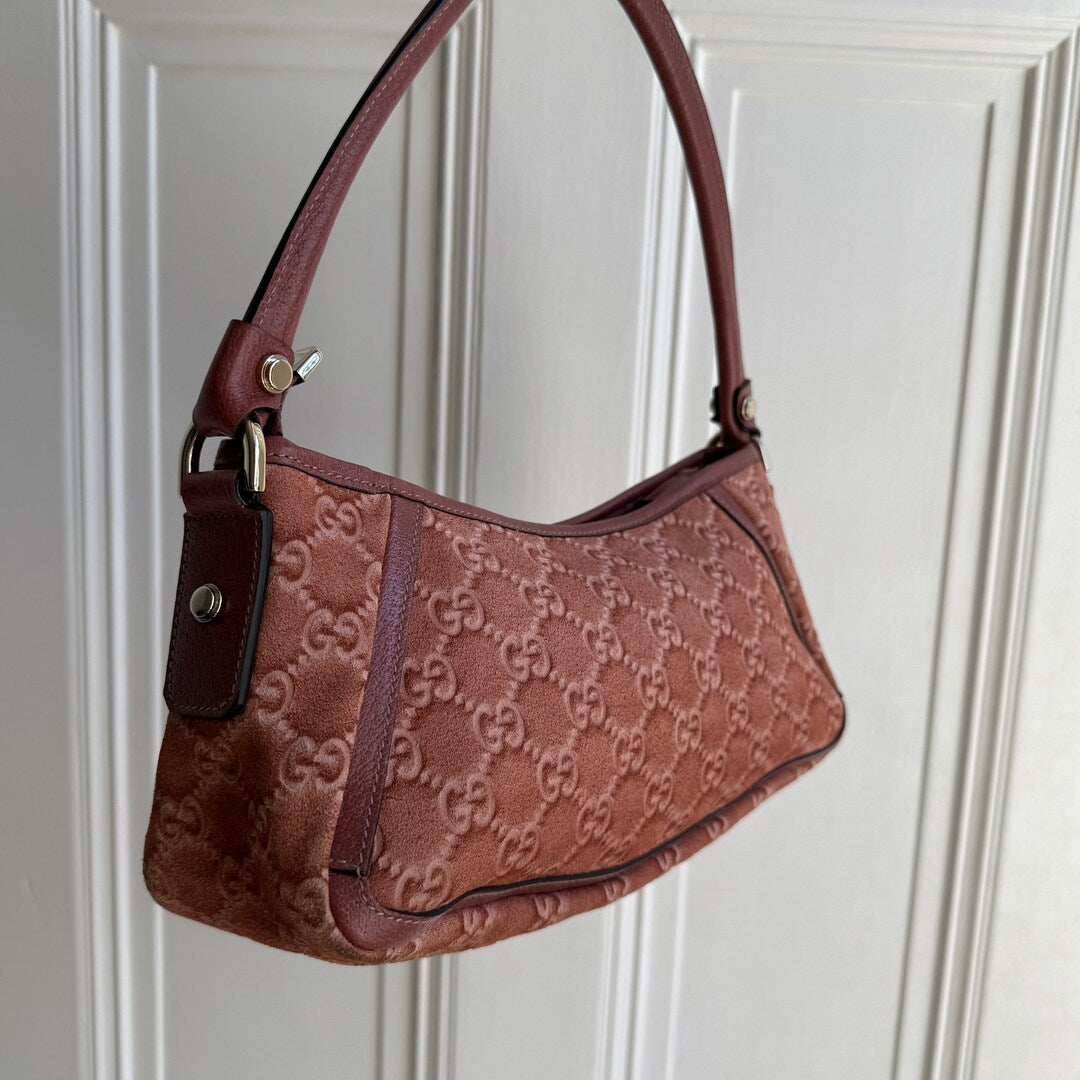 Gucci Guccissima Mini Abbey D Ring Suede Pink Shoulder Bag