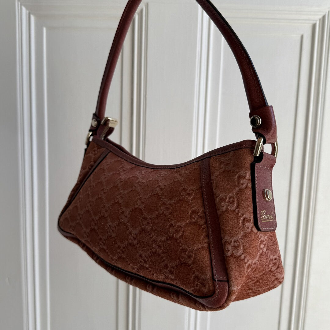 Gucci Guccissima Mini Abbey D Ring Suede Pink Shoulder Bag