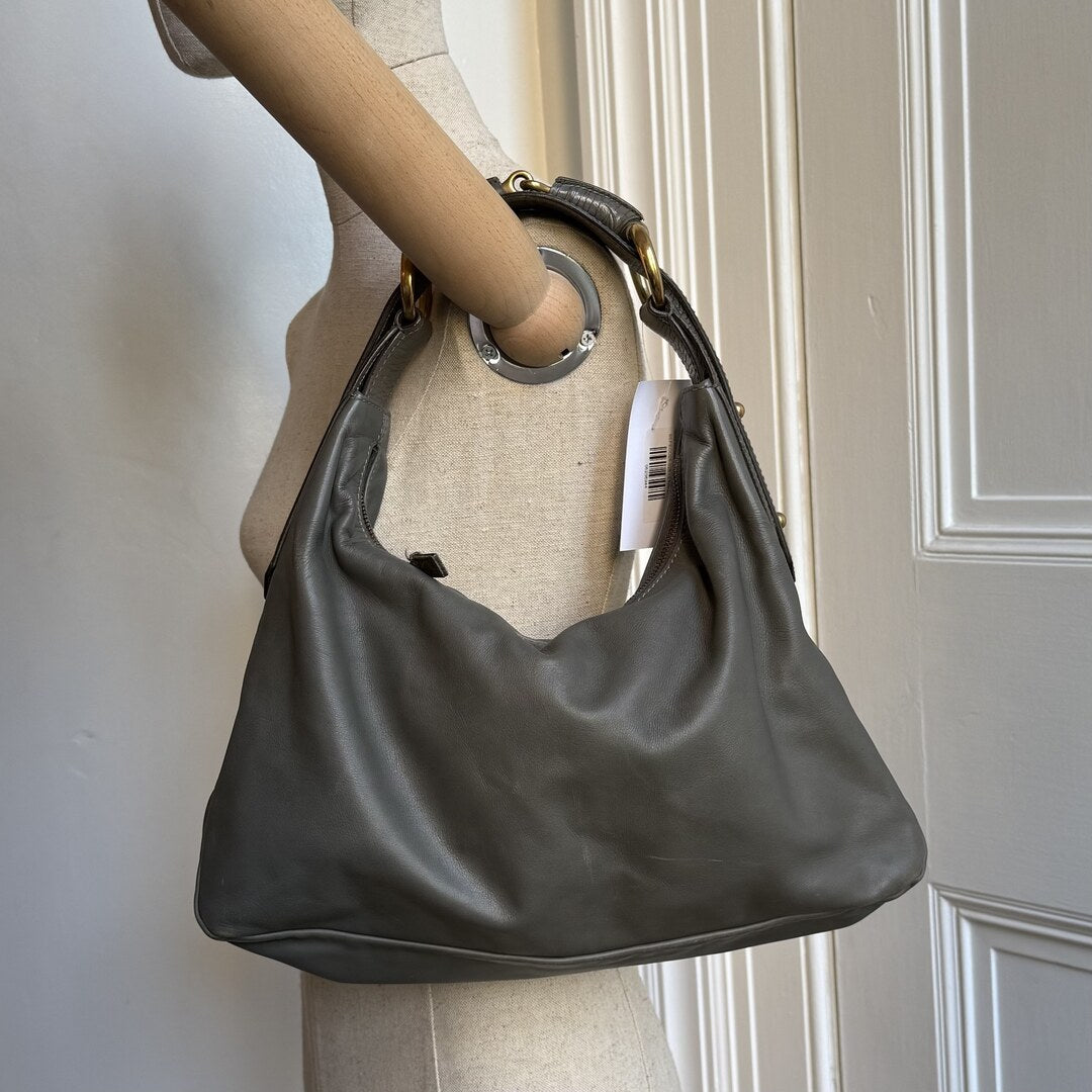 Gucci Horsebit Leather Grey Shoulder Bag