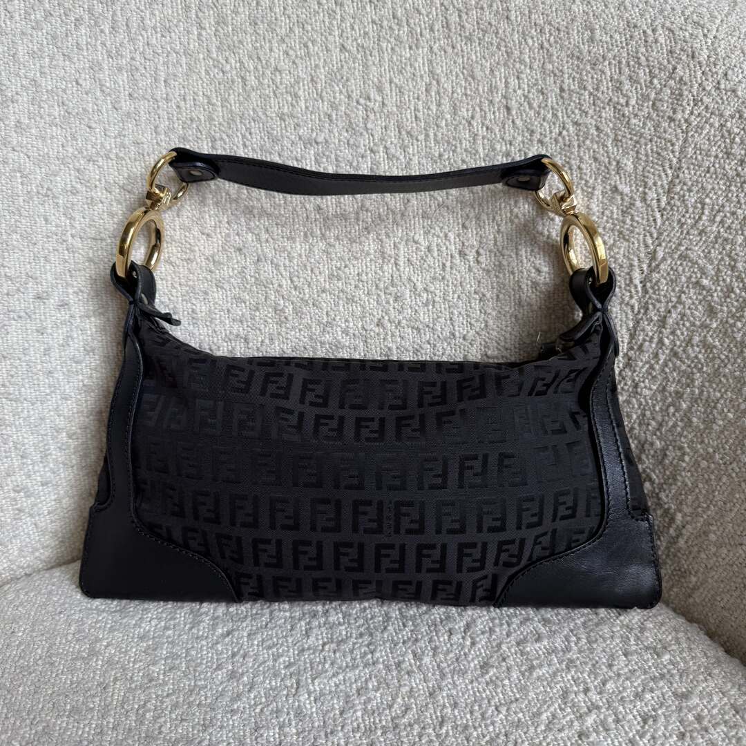Fendi Zucchino Canvas Chef Black Shoulder Bag