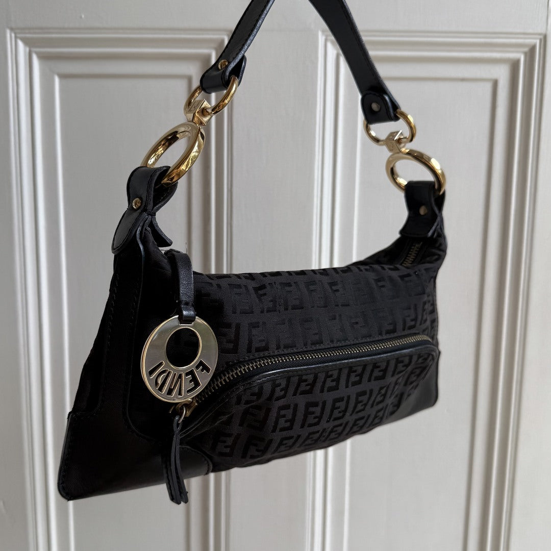 Fendi Zucchino Canvas Chef Black Shoulder Bag