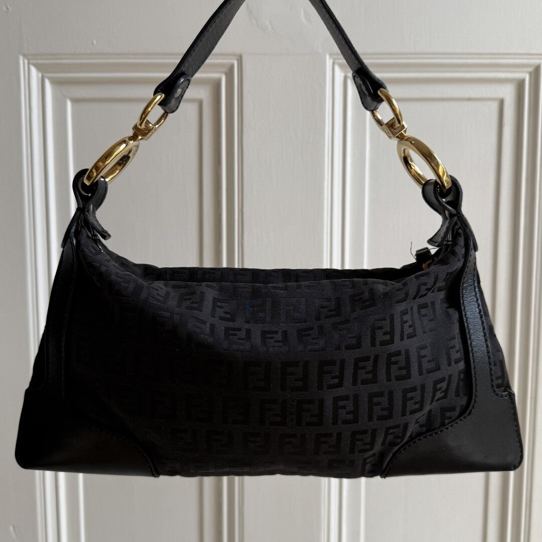 Fendi Zucchino Canvas Chef Black Shoulder Bag