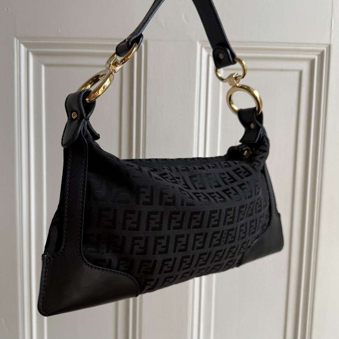 Fendi Zucchino Canvas Chef Black Shoulder Bag