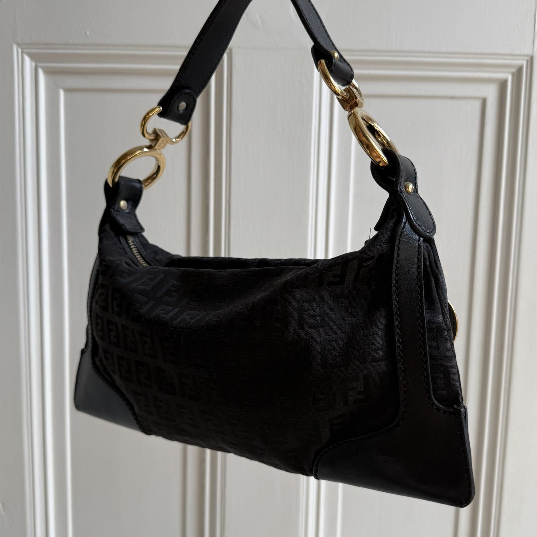 Fendi Zucchino Canvas Chef Black Shoulder Bag
