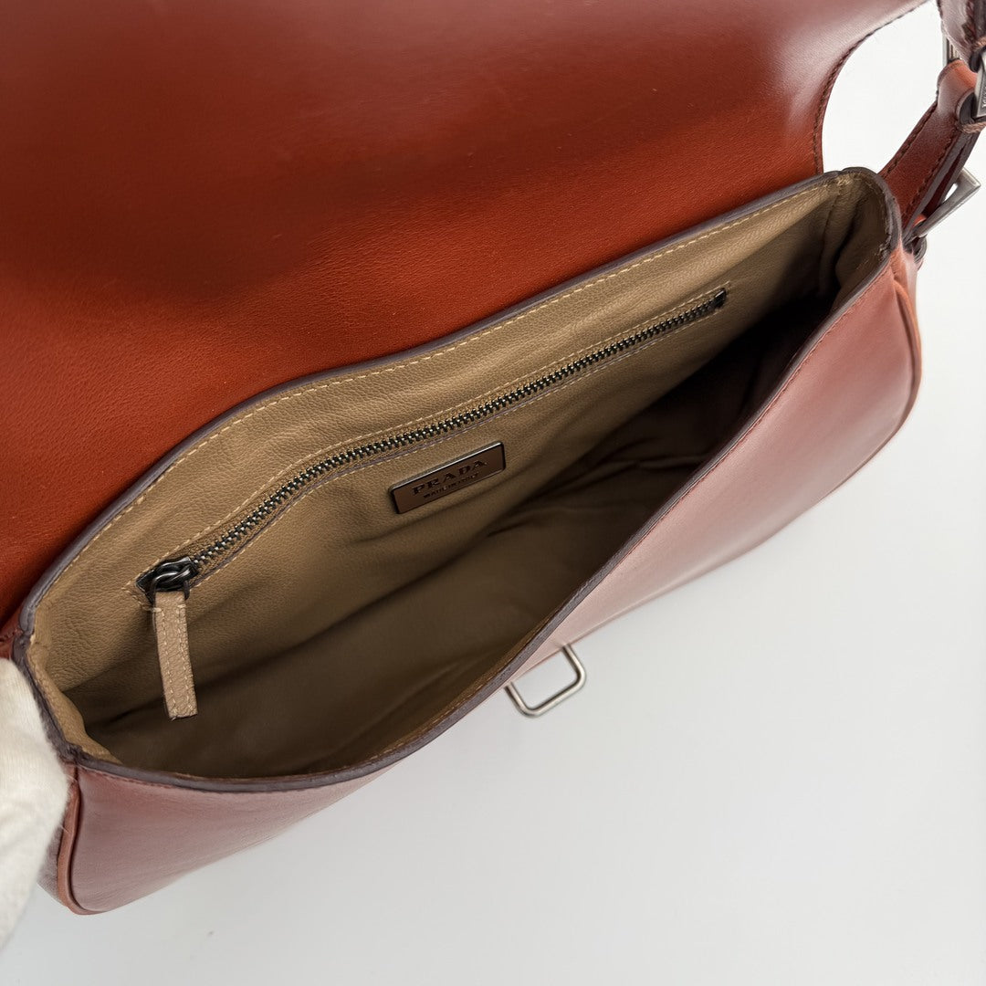 2001 Prada Vitello England Leather Brown Shoulder Bag