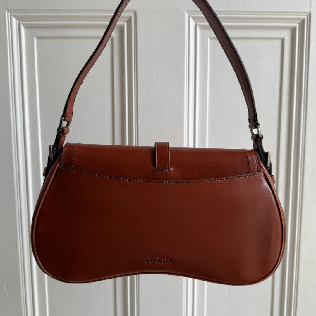 2001 Prada Vitello England Leather Brown Shoulder Bag