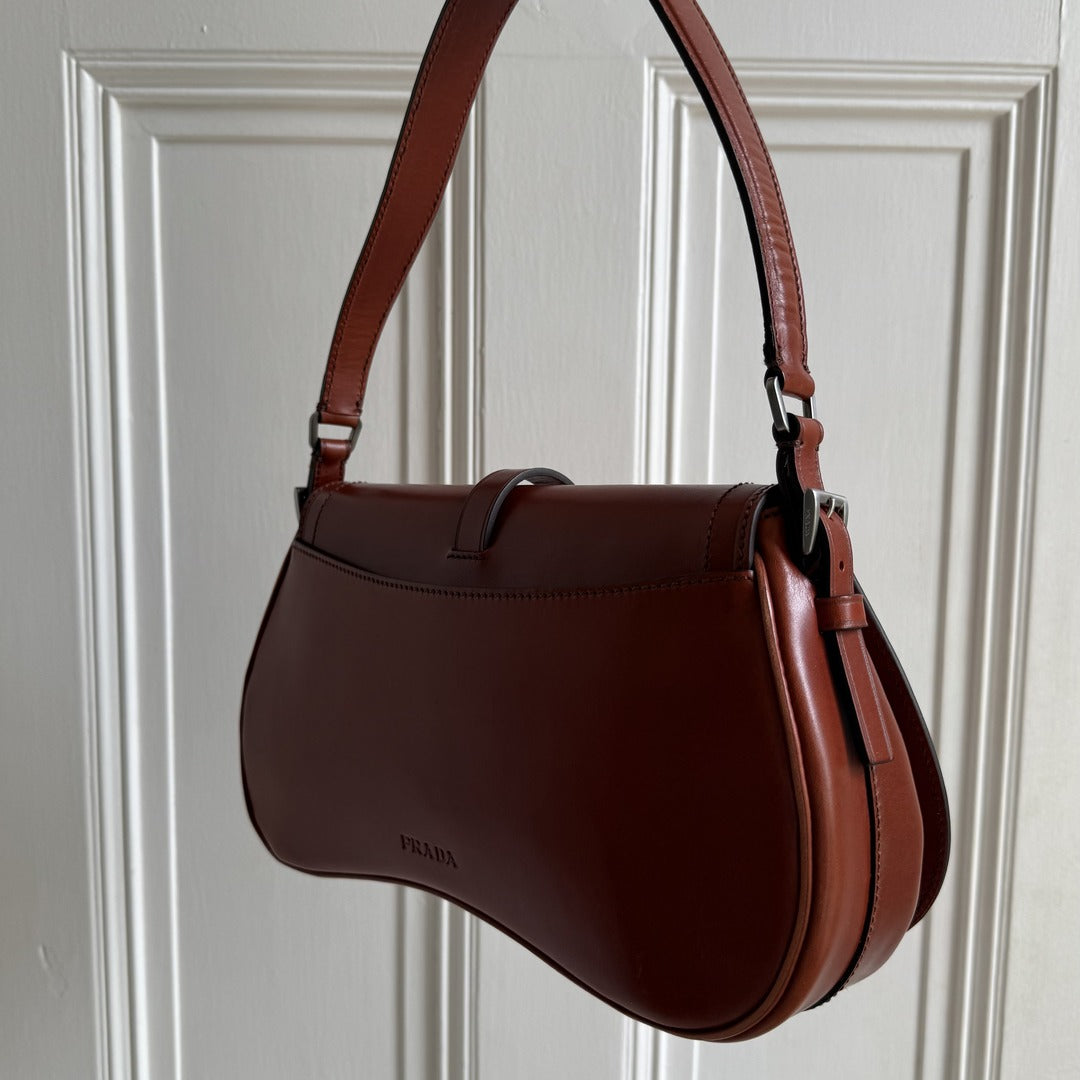 2001 Prada Vitello England Leather Brown Shoulder Bag