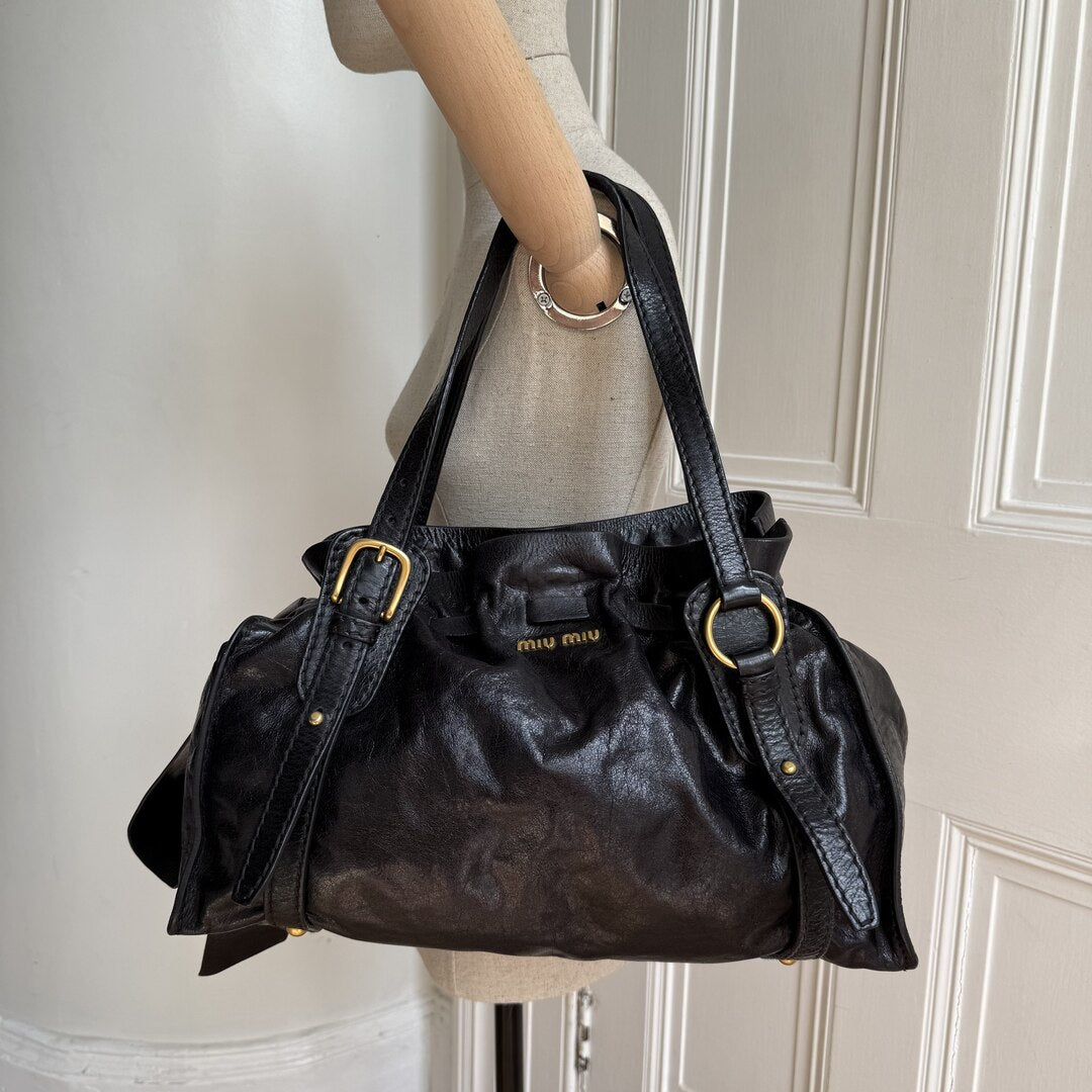 Miu Miu Vitello Leather Black Tote Bag